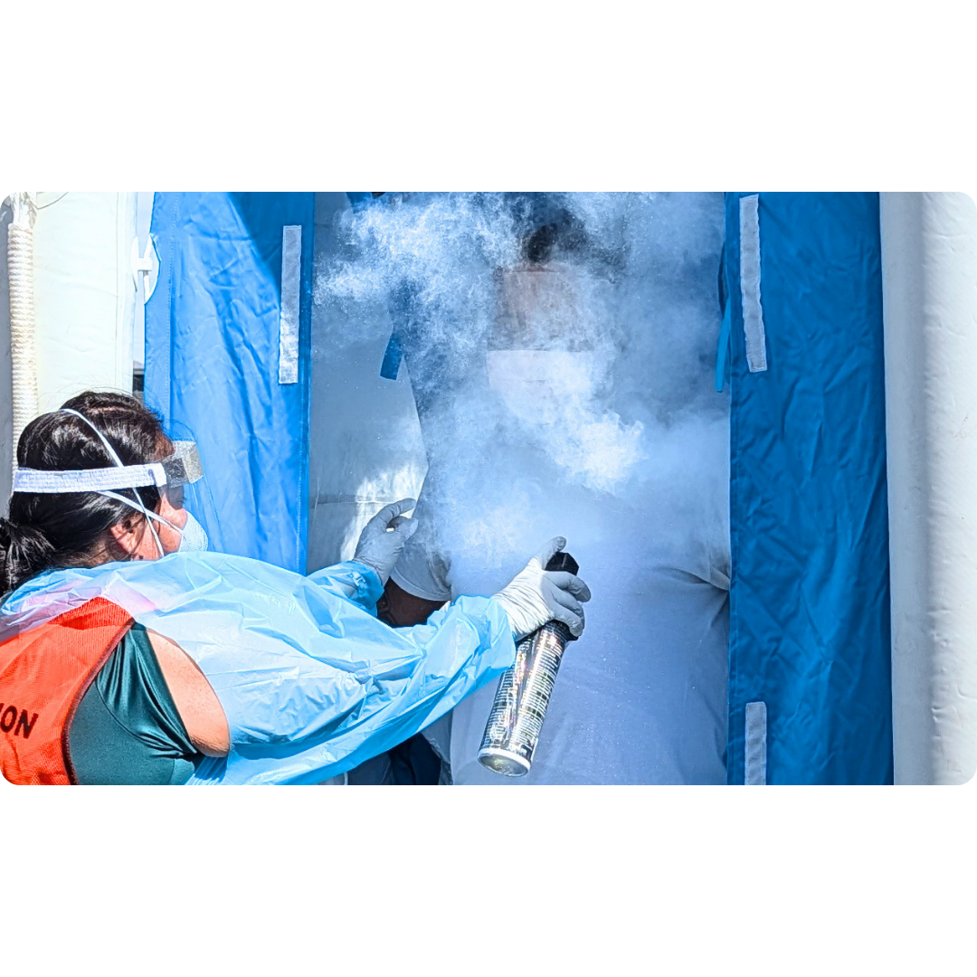 SPRAY TREATMENT TO RAPIDLY ADDRESS CONTAMINATED AIR, PPE, SPECIAL EQUIPMENT, & PEOPLE